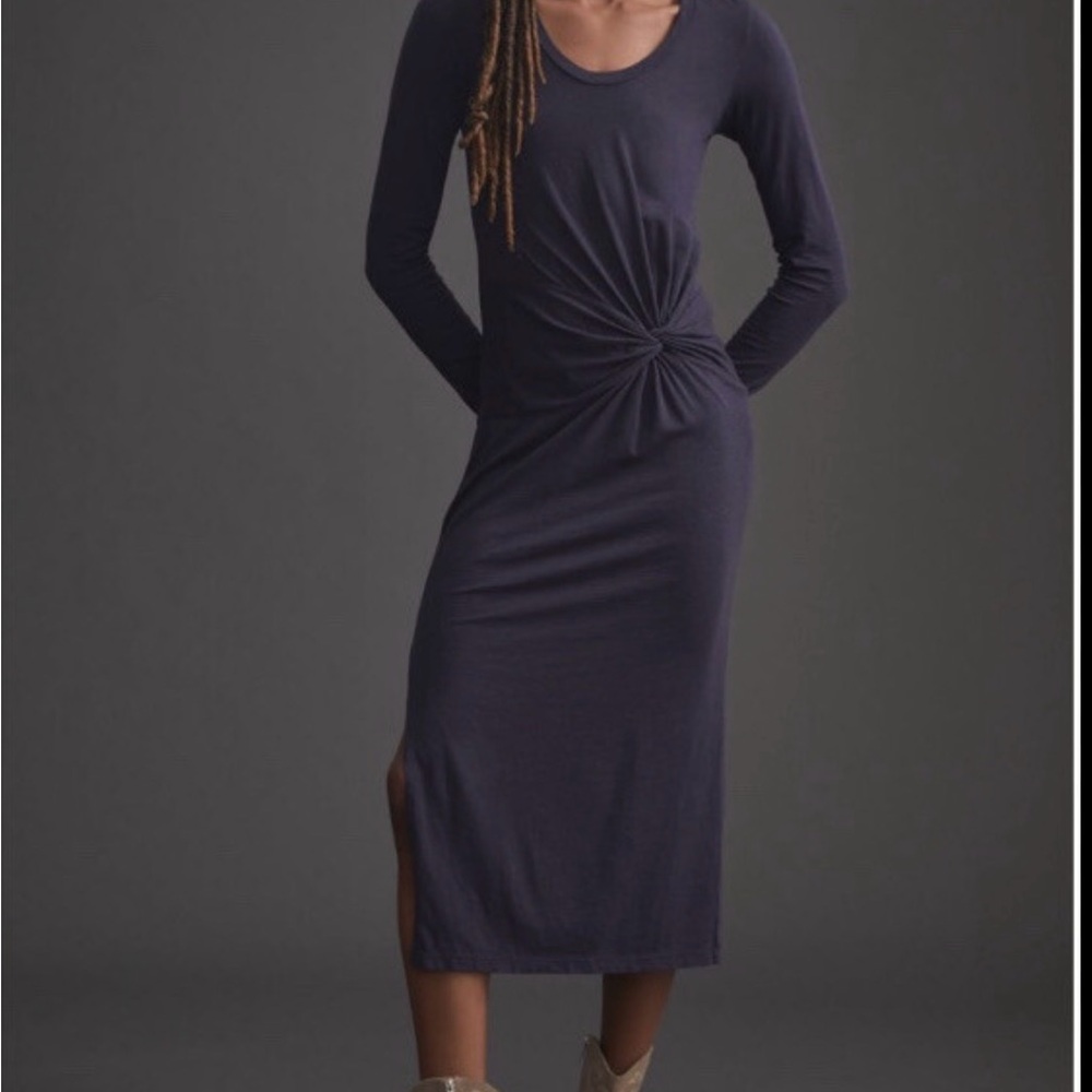 Anthropologie Sundry Long Sleeve Twist-Waist Dress - Navy 2 midi dress
